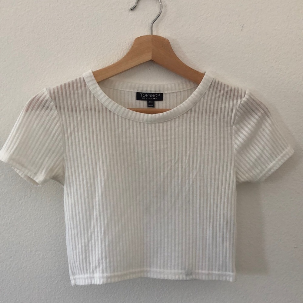 Topshop White Tight-fitting Cropped Ribbed Top